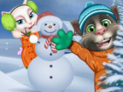 Talking Tom Playing Snowballs